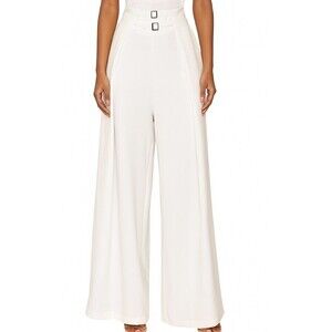Sheike white wide leg pants trousers back zip up gold double buckle SZ 16